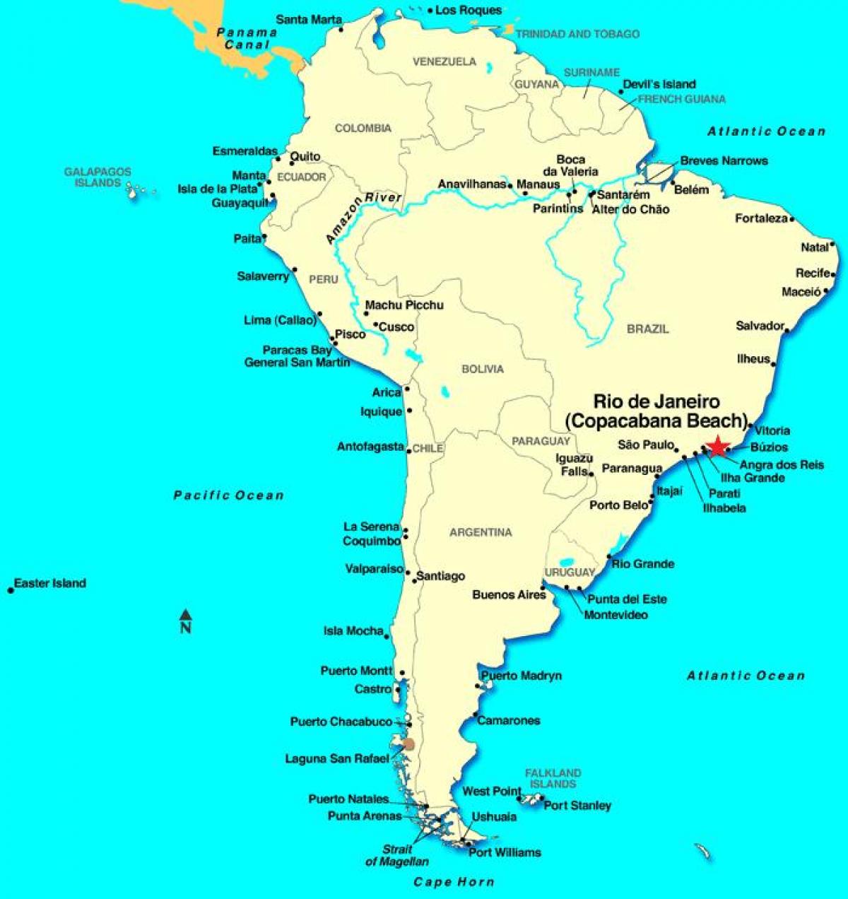 Карта Рио-де-Жанейро в Южной Америке